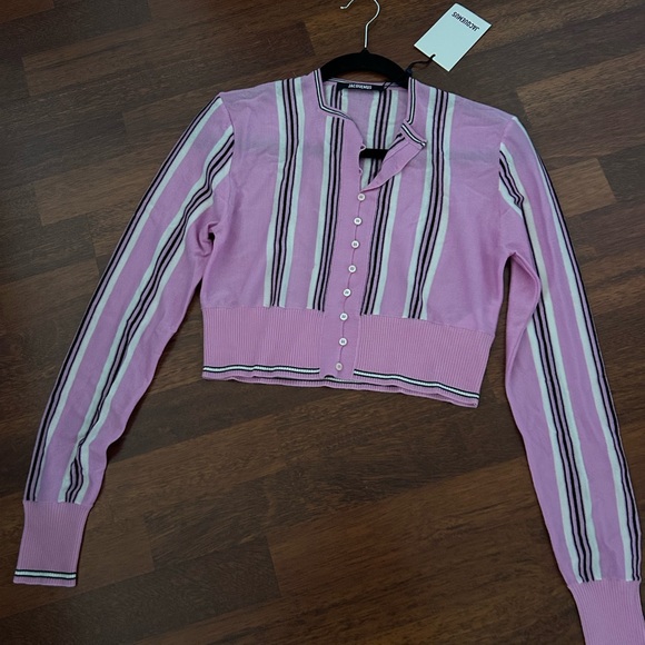 NWT Jacquemus Spiaggia Cropped Wool Cardigan Sweater 40 US8 in Pink Multi - Picture 10 of 17